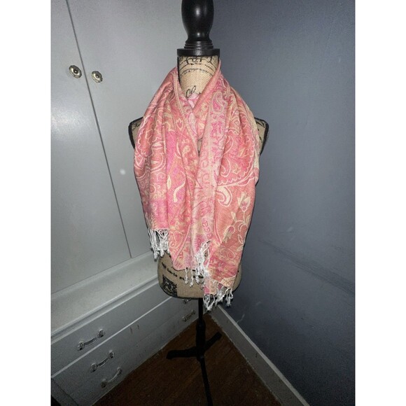 Cashmere Scarf Womens One Size Floral Scottish Fringe Wrap Shawl 27X71 - Picture 9 of 12